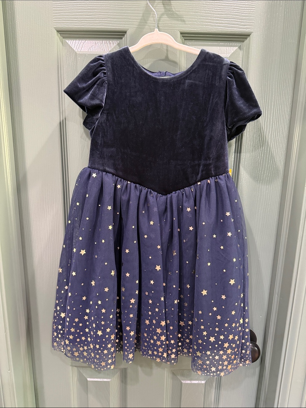Navy Velvet Bodice Star-Print Tulle Dress for Girls